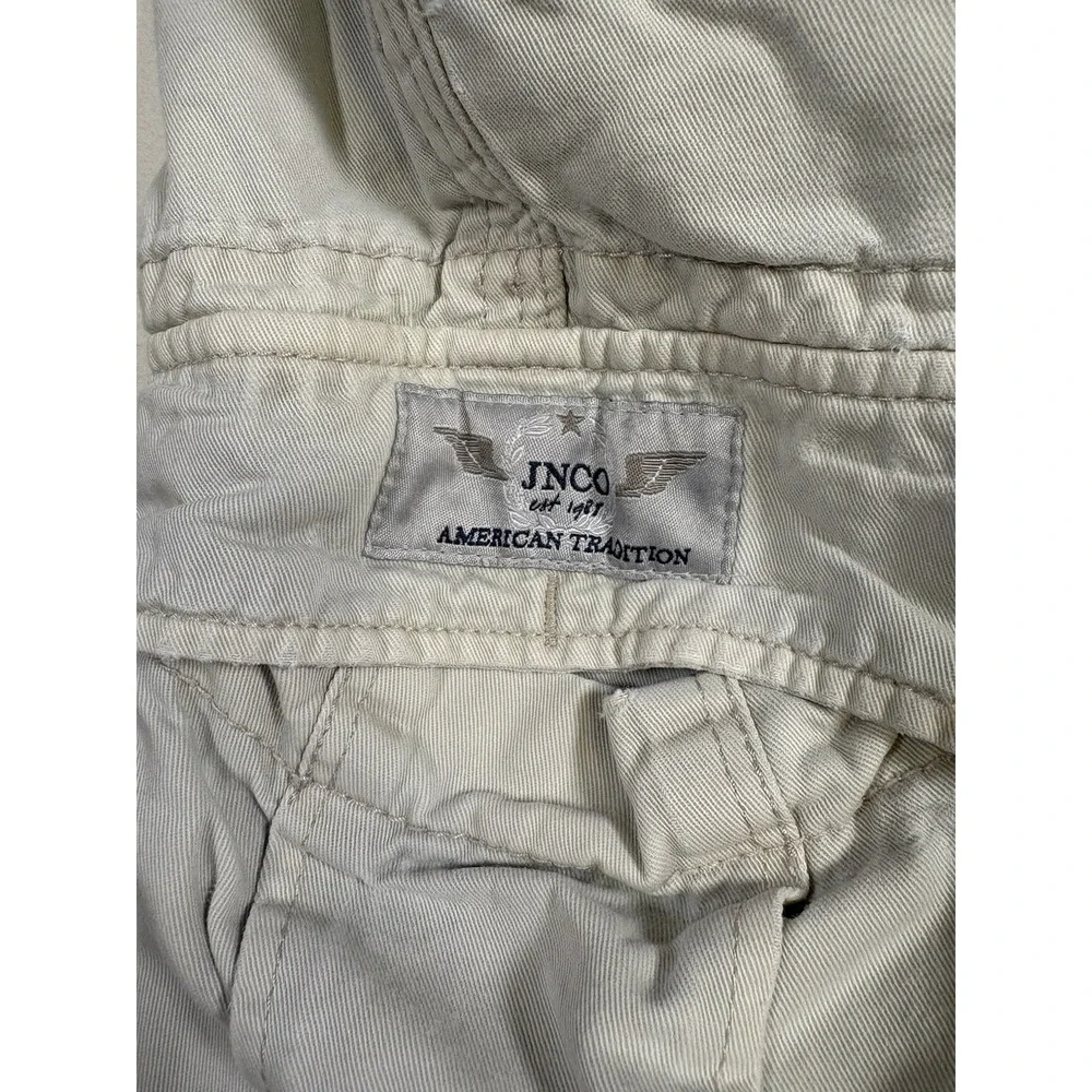 Vintage JNCO Jeans JNCO-85 Cargo Shorts Mens Size 32 Khaki Stencil Skate Y2K